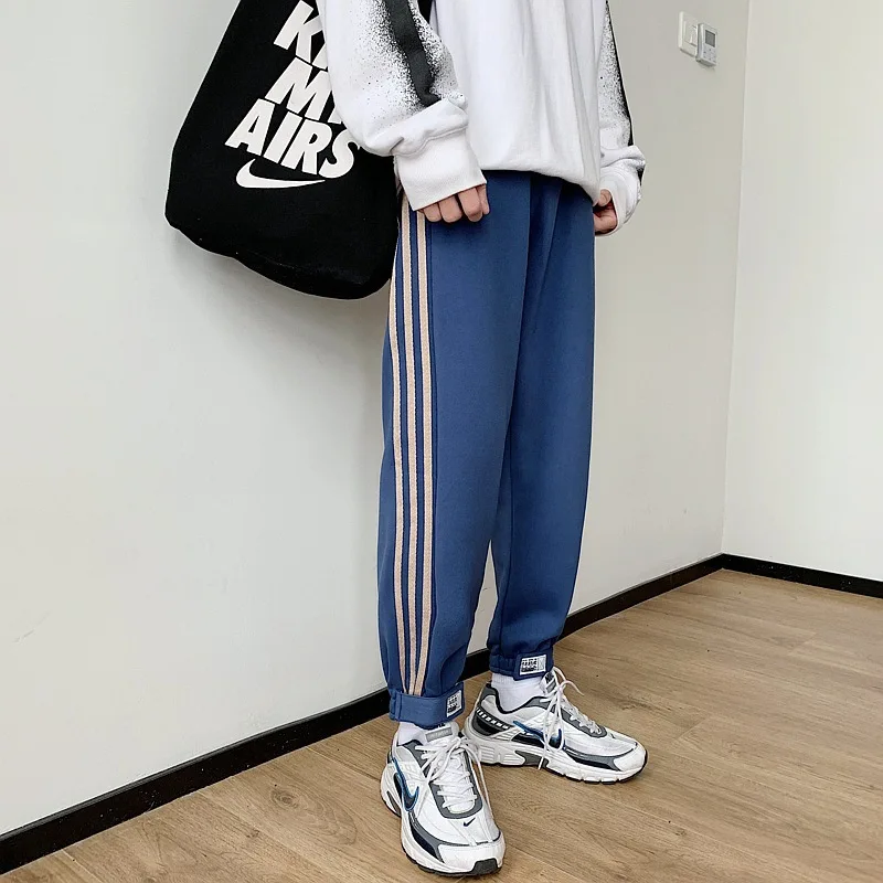 

Pants with Velvet Sub-Men's Korean-style Trend Winter Loose-Fit Beam Leg Athletic Pants Hong Kong Style INS Handsome Versatile S