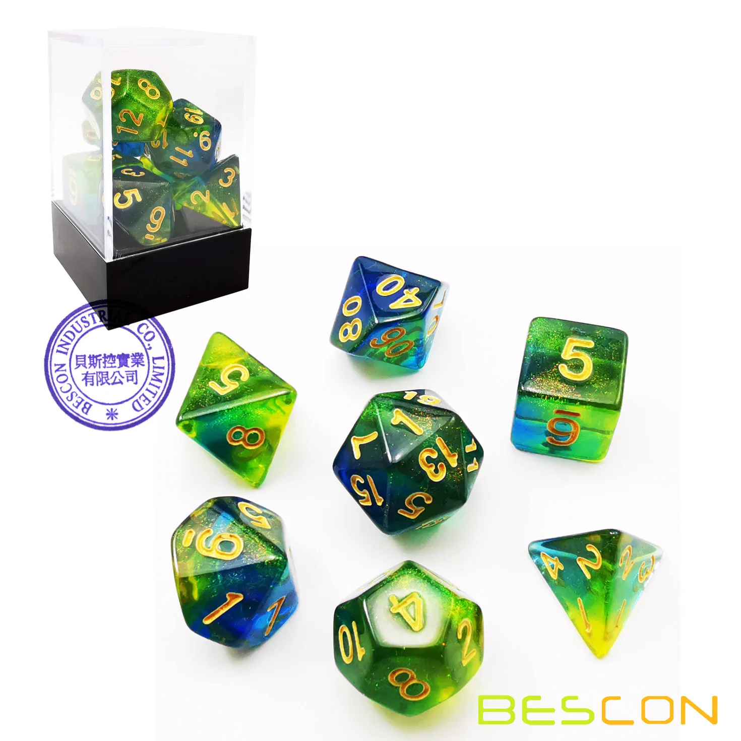 Bescon New Moonstone Dice Azure Stone Polyhedral Dice Set of 7 