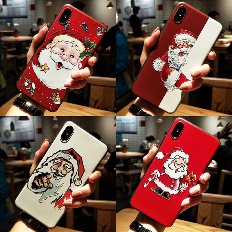 

3D Emboss Christmas Santa Claus Deer Phone Case For iPhone 5 5S SE 6 6S 7 8 Plus X XR XS Max New Year TPU Case For iPhone 7 Case