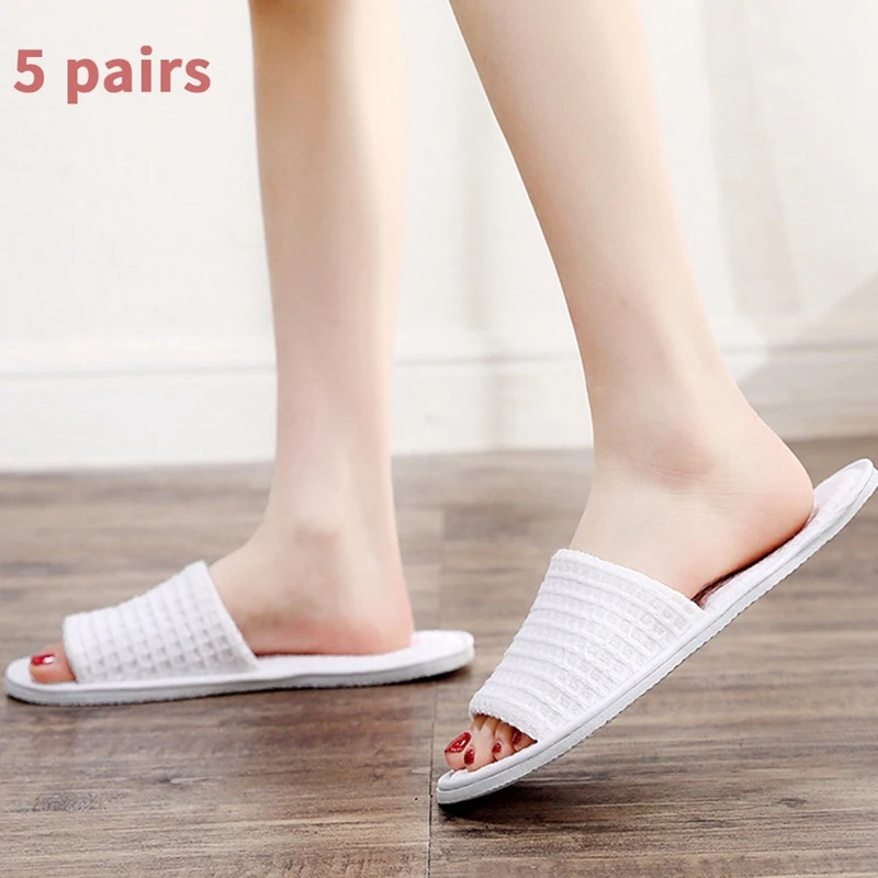 AllRight 5 Pairs Hotel Slippers Open Toe Disposable Spa Slippers 