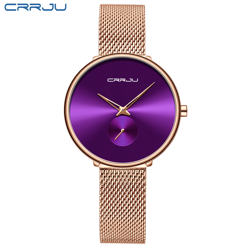 CRRJU новые женские часы из розового золота, Бизнес Кварцевые часы для девушек, Топ бренд, роскошные женские наручные часы, женские часы, Relogio Feminin - Цвет: rose purple