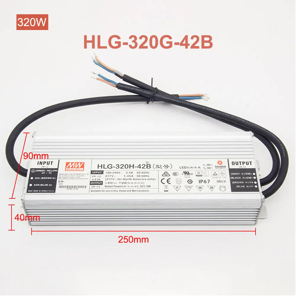 Meanwell Dimmable 185W 240W 320W Драйвер HLG-185H-42B HLG-240H-36B, HLG-320H-42B LPC-60-1400, APV-12-12 Выходной светодиодный адаптер питания