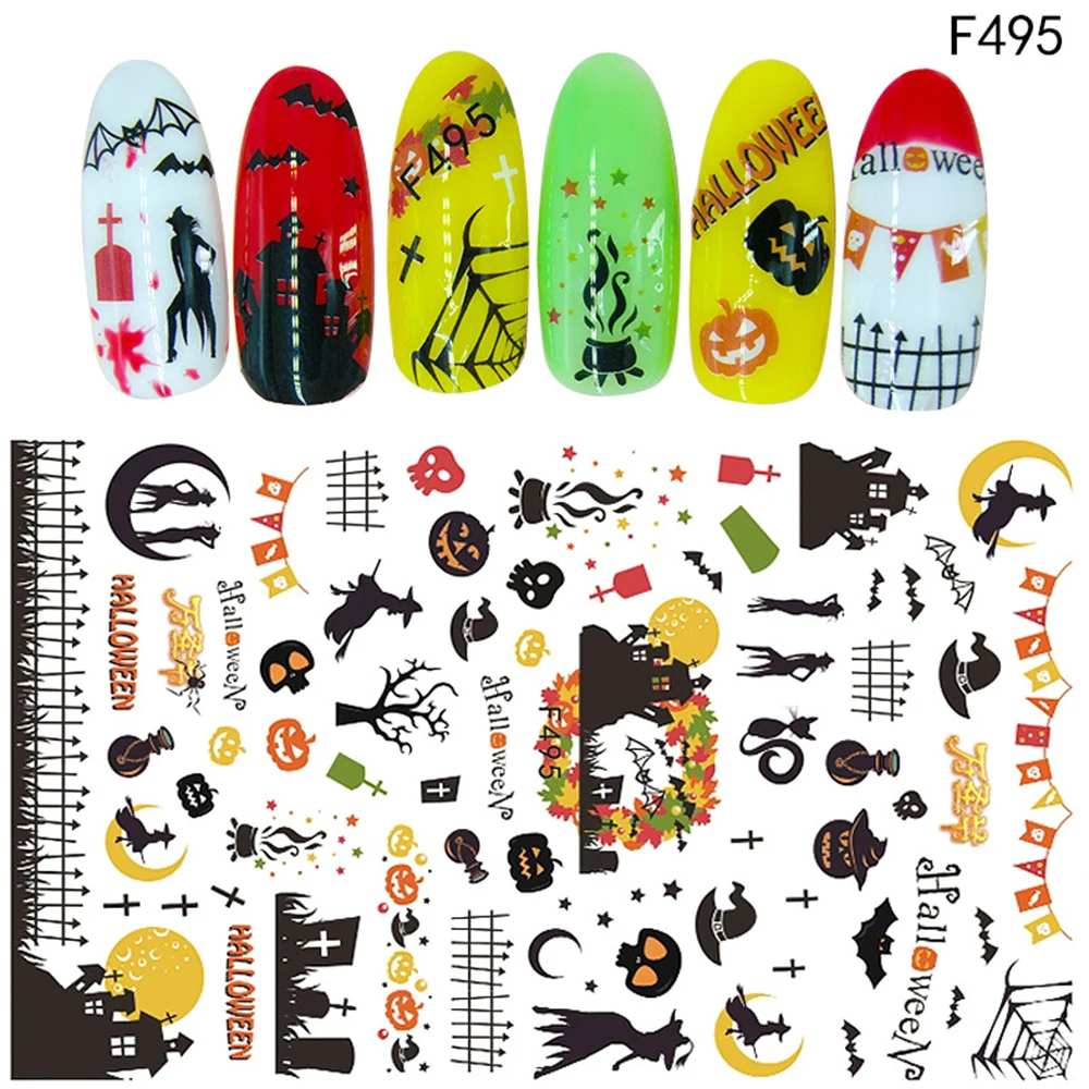 

Nails Art Sticker Decals Halloween Pumpkin Batman Owl Bat Harajuku Fantacy Nail Wraps Sticker DIY Decorations