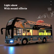 

1:50 double-decker open top bus model simulation alloy sound and light children's educational toy car model gift