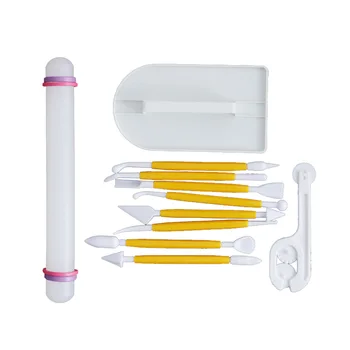 

Household DIY Fondant Cake Rolling Pin Spatula Base Tool Kit Baking Mould Set 11 PCS