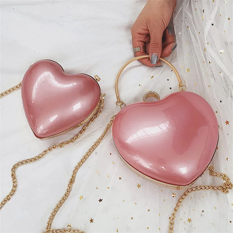 Pink TOYOOSKY модная женская сумка-мессенджер в форме сердца элегантные сумки на плечо с цепочкой из бриллиантов дамская сумочка для свадебной вечеринки и банкета - Цвет: Pink
