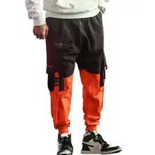 MISSKY, мужские длинные штаны с лентами, несколько карманов, брюки-карго в стиле хип-хоп, комбинированные цвета, Свободные повседневные брюки, мужская одежда