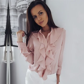 

Foridol White Elegant Ruffle Blouse shirt Women Autumn Long Sleeve Solid Vintage Women Tops Blouses Women Shirts