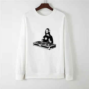 

Full Sleeve Sweatshirt Oversize Harajuku Kpop толстовка Hoodies Cute Mona Lisa Gothic Round Collar Autumn Winter Hatless