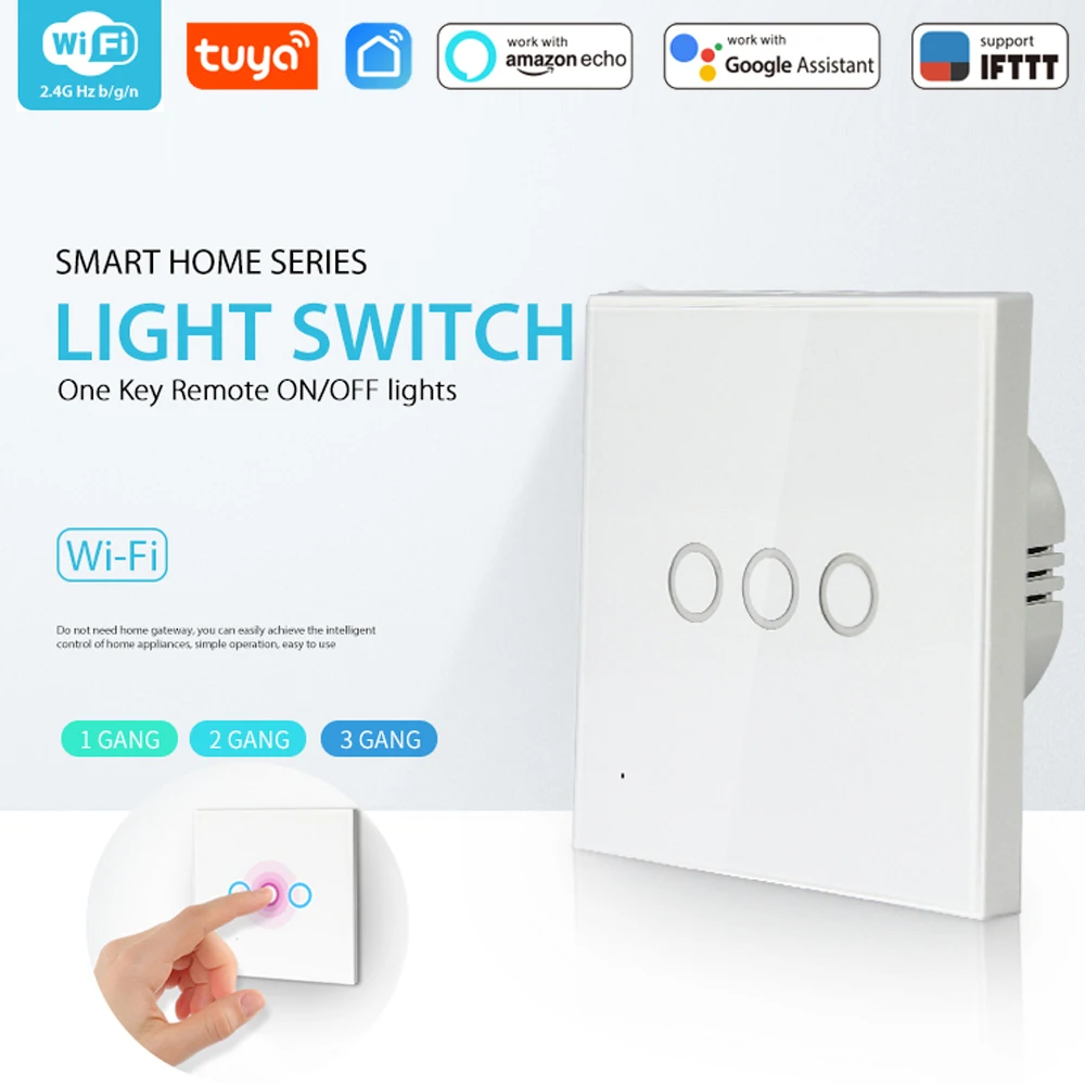 Умный выключатель света Tuya настенный сенсорный с поддержкой Wi Fi 3 клавиши