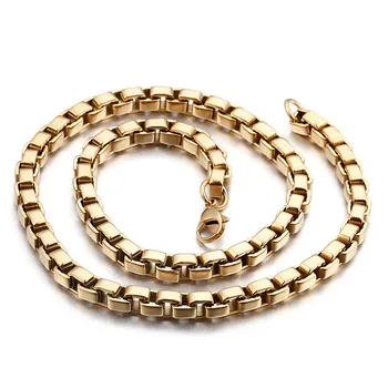 

New 60cm Long Chain Necklace Unisex Stainless Steel Gold Color Box Chain Collare Necklace Fashion Jewelry Accessories 2020