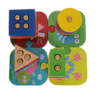 

Coloful Wooden Blocks Four Column Shape Matching Geometry Wisdom Four Sets Children's Early Development Educational Blocks Toy