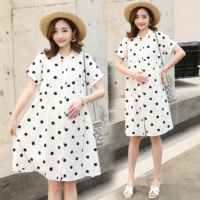 

Maternity Clothes 2019 Summer New Style Korean-style Fashion Dotted Print Pregnant Women Nursing Dress Nursing Clothes