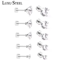LUXUSTEEL, 5 пар, набор сережек для девочек, размер 3 мм-7 мм, круглые антиаллергенные серебряные серьги с кубическим цирконием из нержавеющей стали
