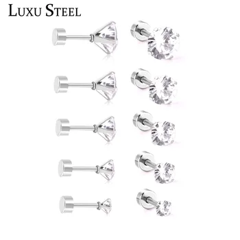 

LUXUSTEEL 5Pairs Girl Earring Sets Size 3mm -7mm Round Cubic Zirconia Anti-allergy Earrings Stainless Steel Screw Back