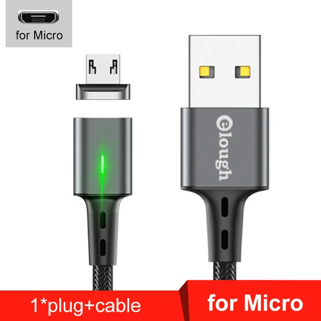 Elough Quick Magnetic Charger 3.0 4.0 Micro USB Cable for iPhone 8 POCO X3 Xiaomi Fast Magnetic Phone Charging Cord Type C Cable For Micro Gray