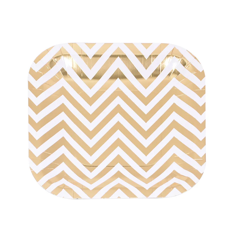 1set Gold Stripe Disposable Tableware Plate Cup Napkins Straw Baby Shower Birthday Party Decoration Wedding Home Supplies