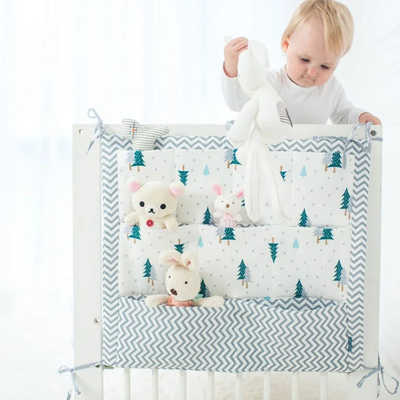 Hot Muslin Bed Hanging Storage Bag Baby Bed Fashion Baby Cotton Crib Organizer Toy Diaper Pocket 60* 50cm - Цвет: FK0114C