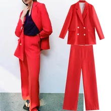 

Jenny&Dave Women Trousers Sets England Style Fashion Blogger Oversize Boyfriend Double Breasted Blazer Women Loose Harem Pants