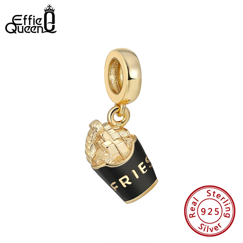 Effie Queen 14K Gold Plated French Fries Pendant Beads Real 925 Silver Charms Bead Original Bracelet Jewelry Making Gift CB24 | Украшения и
