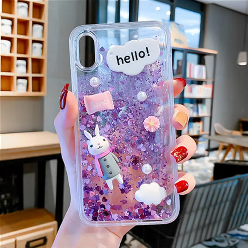 Violet Чехол для мобильного телефона Quicksand подходит для 6 6S 7 8plus xrxs Max shell кролик золотой - Цвет: Violet
