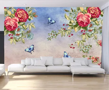 

CJSIR Custom Wallpaper Butterflies Love Flowers Hand-painted Flowers Chinese Living Room TV Background Wall 3d Wallpaper Decor