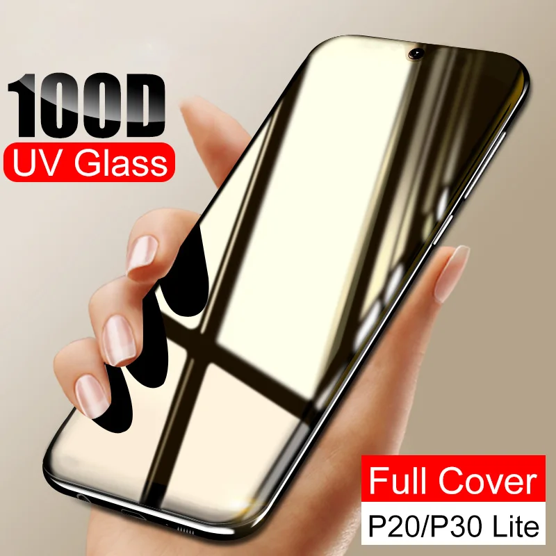 

100D UV Liquid Curved Full Glue Tempered Glass For Huawei P20 P30 Pro Lite Mate 20 30 Pro Lite Screen Protector Full Cover