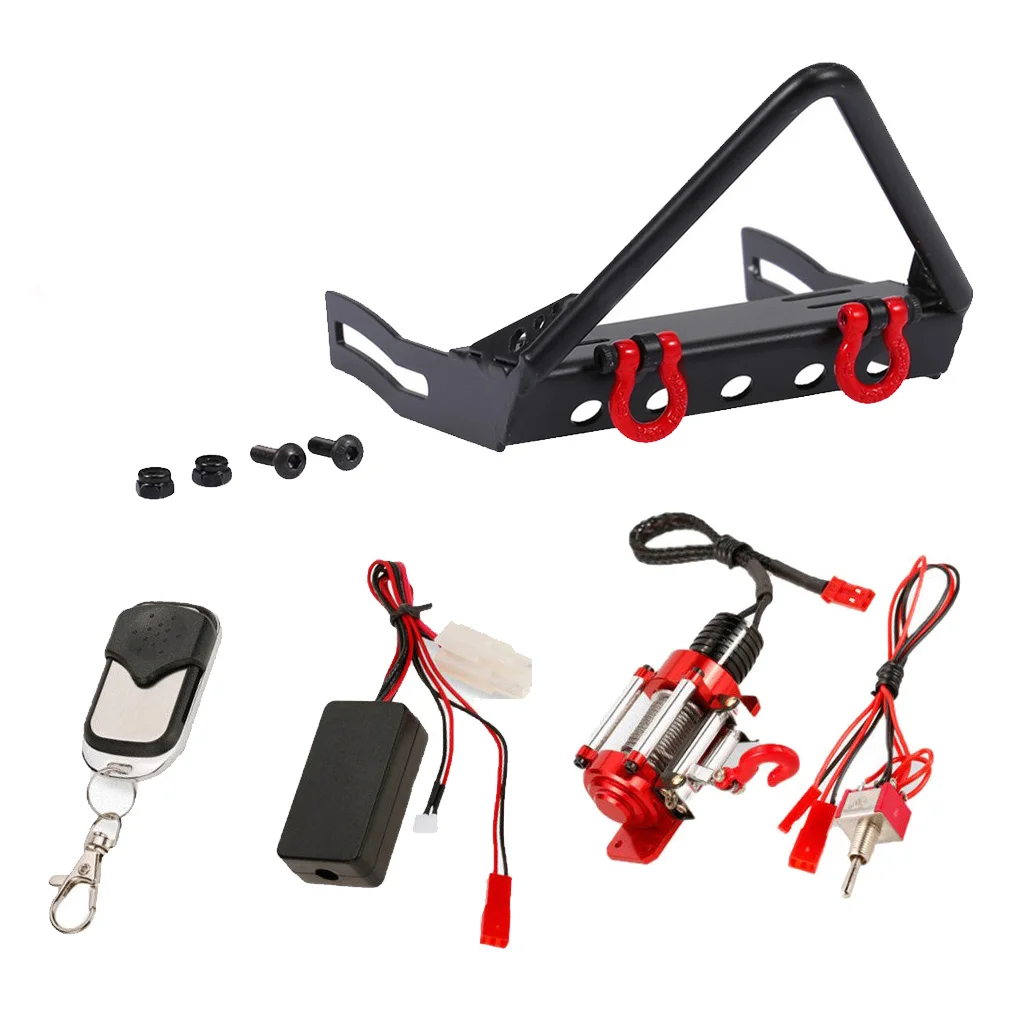 RC Front Bumper with Light for RC Axial SCX10 Jeep RC Rock Crawler, Black Metal,1/10 RC Crawler Car Parts (Black)