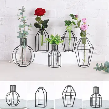 

Flowerpot Wrought Iron Vase Flower Stand Creative 4 Style Home Decor Office Geometry Ornament Balcony Desktop