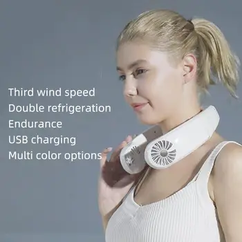 

Portable Mini Fan USB Charging Lazy Hanging Neck Fan Outdoor Sports Air Cooler 3 Speed Adjustable Fan