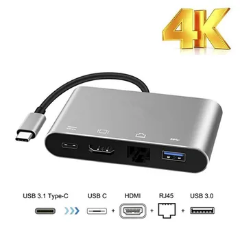 

Type C Thunderbolt 3 to HDMI Gigabit Lan RJ45 Ethernet Adapter USB-C PD USB 3.0 Hub for MacBook Galaxy S8 Huawei Mate10
