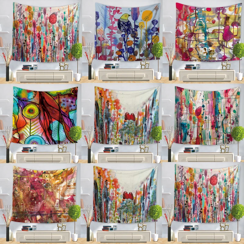Colorful Tree Flower Tapestry Wall Hanging Birds Bohemian Mandala Hippie for Bedroom Home Decor | Дом и сад