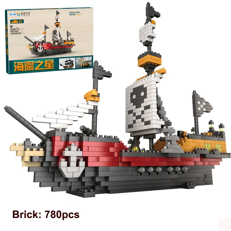 

780 pcs Mini Diamond Bricks Toy Pirate Ship Boat Model DIY Building Block Educational Toy For Children Kids Toys Birthday Gifts