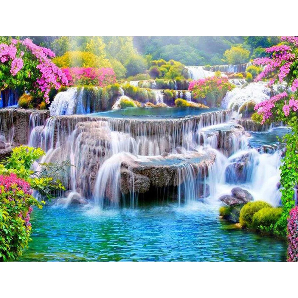 Wen Zuan Landscape 5D DIY Diamond Painting Mosaic Full Square/Round Diamant Embroidery “ Waterfall ”Rhinestones Home Decor Gift | Дом и
