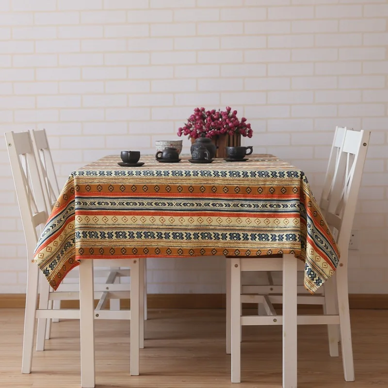 Художественная скатерть в национальном стиле, в полоску, защита от ожогов, прямоугольный чайный стол, кухонный обеденный стол, покрытие, украшение, домашний текстиль