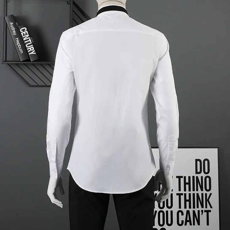 Мужская тонкая длинная рубашка модная с длинным рукавом 2020 белая и