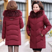 

Plus size 5XL Winter Jackets Women's Parker Thicke Warm Down Cotton Jacket Hooded Outerwear Middle-aged Female Cotton Clothing