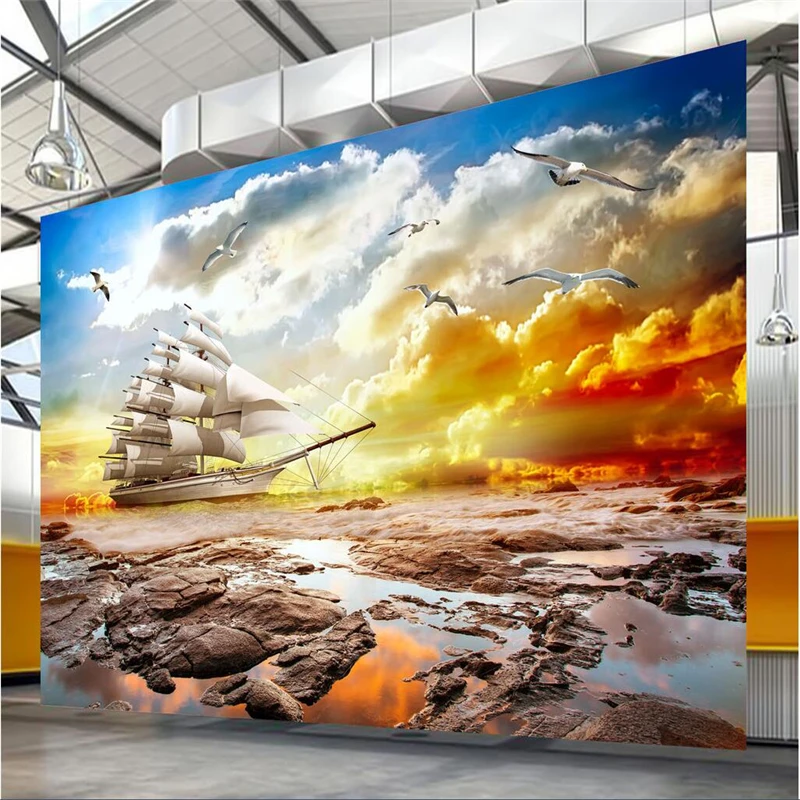 

mural papel de parede Custom wallpaper Sunset beauty windsurfing sailing natural scenery living room background wall