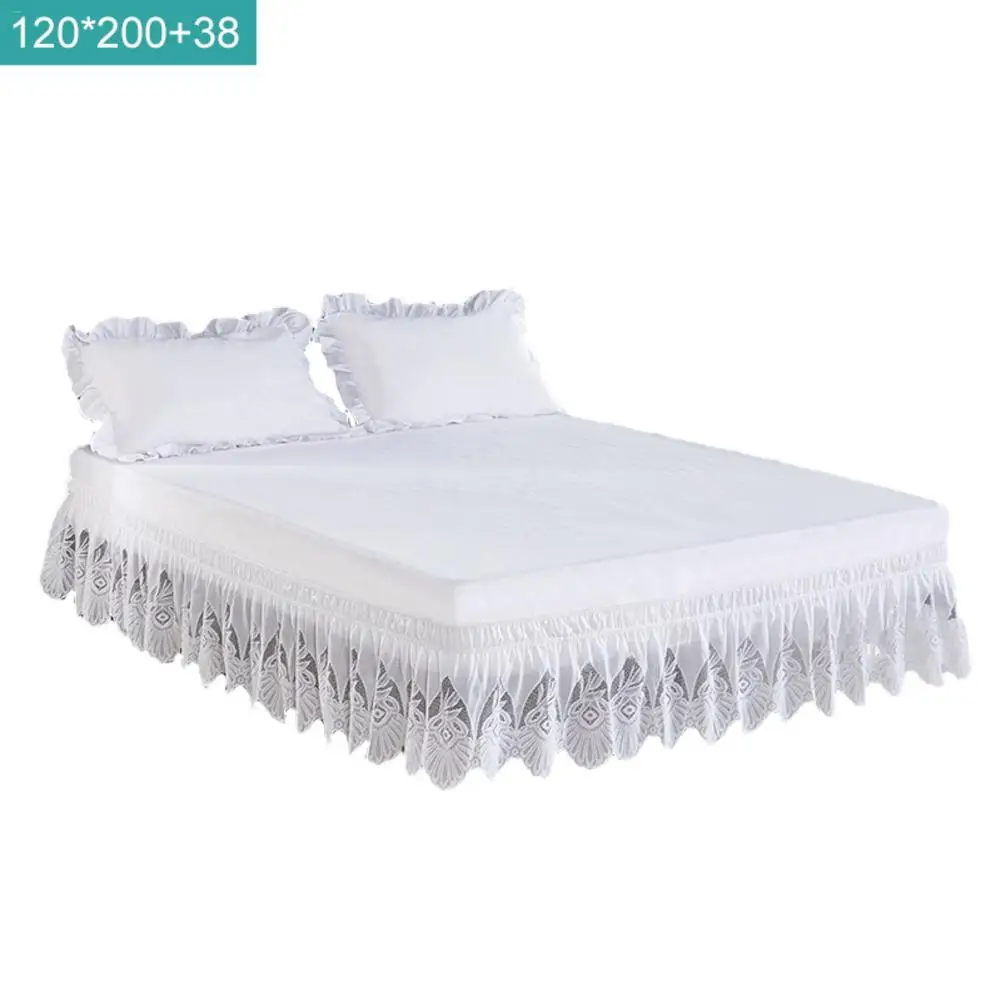 Эластичная кружевная белая юбка-кровать с рюшами, сшитая с вышитой отделкой, обмотка вокруг кровати, удобная устойчивая к морщине обертка для спальни - Цвет: B