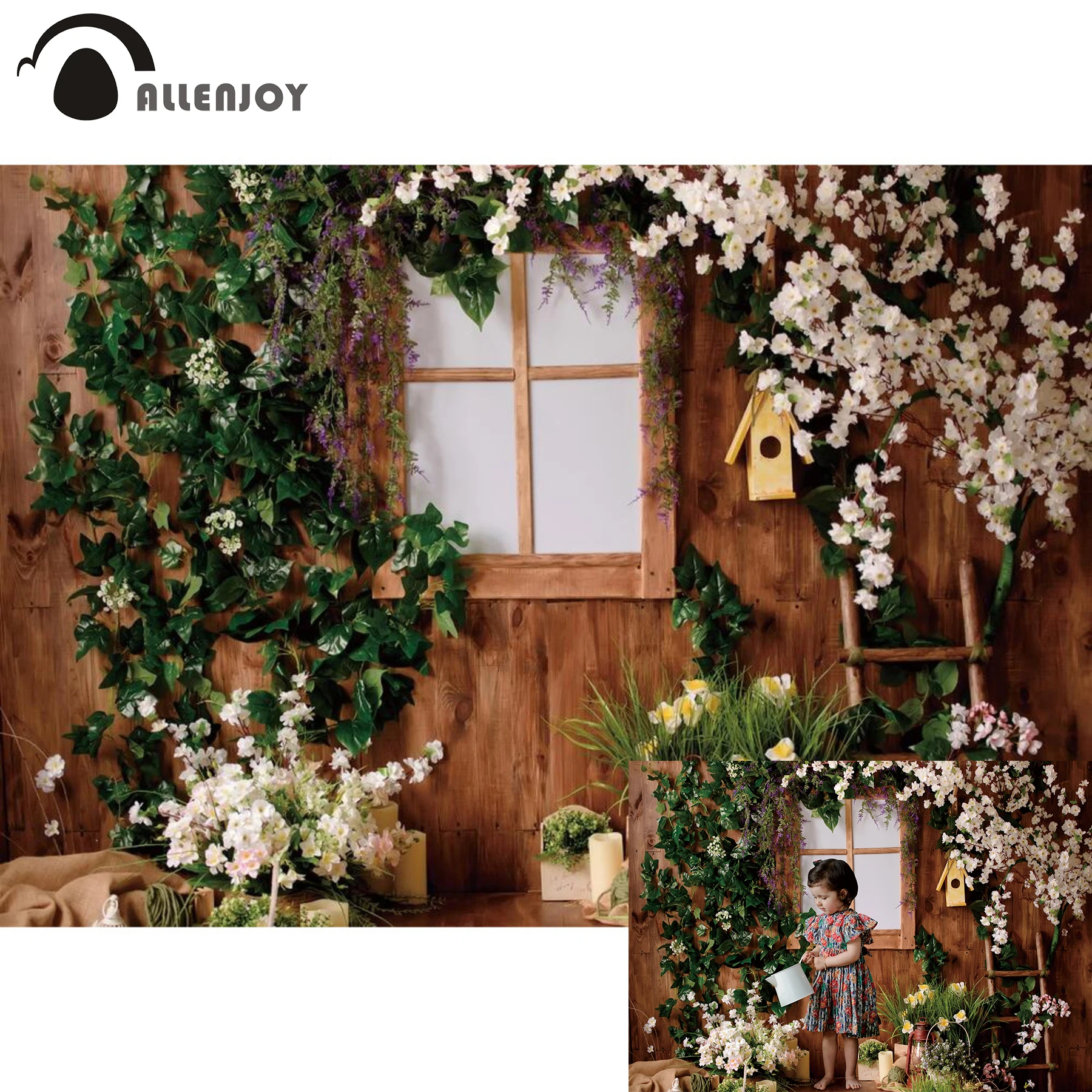 Allenjoy Child Spring Easter Photography Backdrops Indoor Wooden Leaves Plant Flowers Studio Backgrounds Props For Take Photo |
