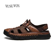 Летние Новые сандалии Для мужчин роскошный кожаный уличная водонепроницаемая обувь повседневная обувь Классическая прогулочная пляжная обувь, сандалии Masculina сандали кожа мужские обувь мужская