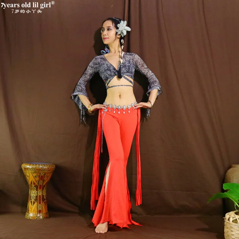 

2021 New Tribal Belly Dance Pants Lycra Cotton Slant Flare With Tape DOO01 03