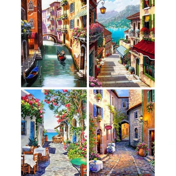 

AZQSD Diamond Painting Full Square Street Cross Stitch Diamond Embroidery Scenery Picture Of Rhinestones Home Decor Handmade