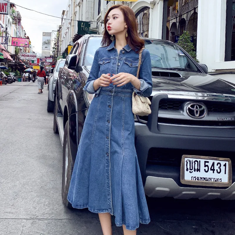 Long Sleeve Denim Dress Women 