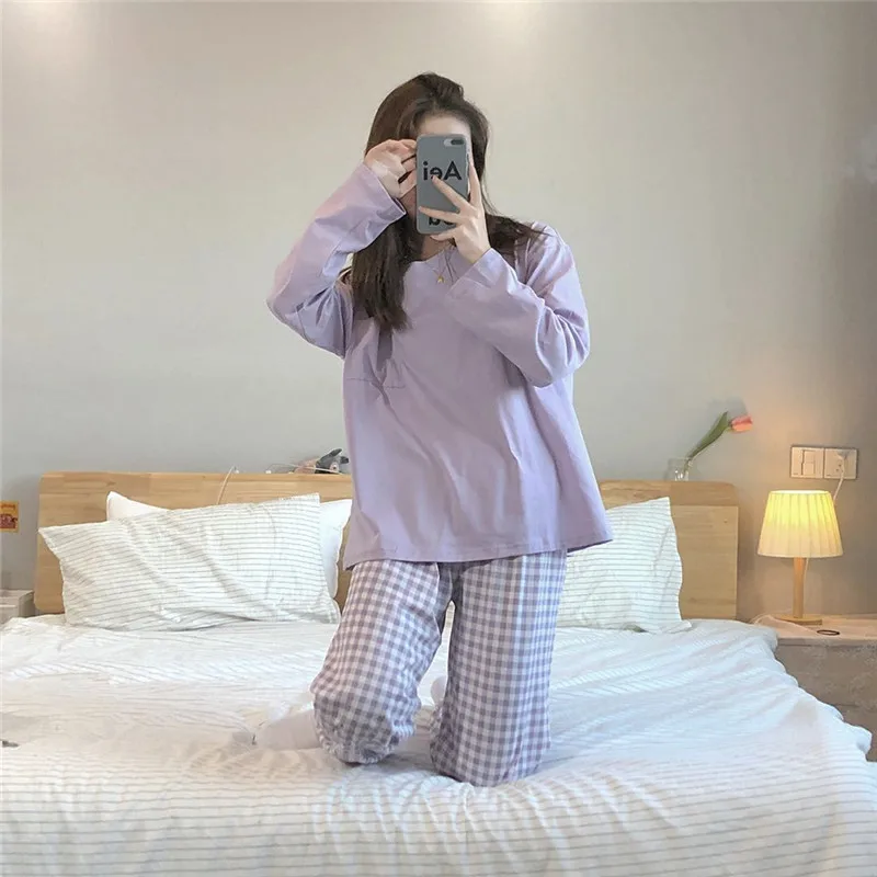 plus size pjs 2022 Spring Winter Fashion Women's Casual Lovely Solid Warm Soft Sleepwear Nightgow Cute Pajamas Set With Pants Flannel Pullover silk pj set