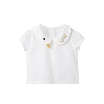 

Pureborn Baby Girl Blouse Breathable Cotton Short Sleeve Baby Shirt Summer Embroidery Cartoon Toddler Tops Shirt