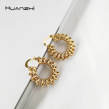

HUANZHI 2019 New Korean Geometric Hollow Irregular Weaving Circle Simple Tie Metal Hoop Earrings for Woman Girls Jewelry Gifts