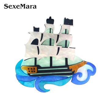 

SexeMara Hot Selling Sailboat Acrylic Resin Brooch For Women Men Boat Shape Brooch For Clothes Accessories Corsage Pins Clips