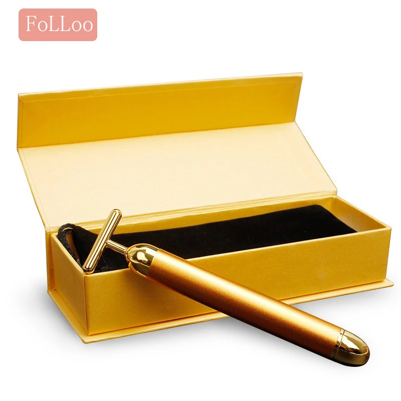

24K Gold Roller Vibrating Facial Massager Slimming Face Beauty Bar Pulse Firming Roller Massager Skin Tightening Wrinkle Stick