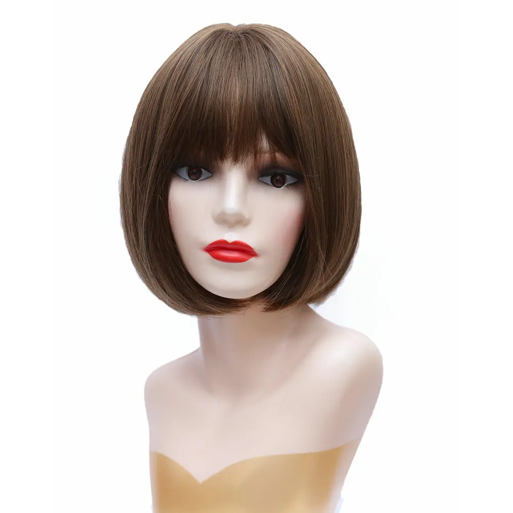 Adorable Colorful 12 Inch Heat Resistant Fiber Short Silk Straight Color F4/27 Synthetic Hair For Black Woman Bob Wigs